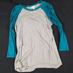 LulaRoe Randy Shirt w/ Raglan Sleeve, Green and Gray, XS